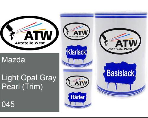 Mazda, Light Opal Gray Pearl (Trim), 045: 500ml Lackdose + 500ml Klarlack + 250ml Härter - Set, von ATW Autoteile West.